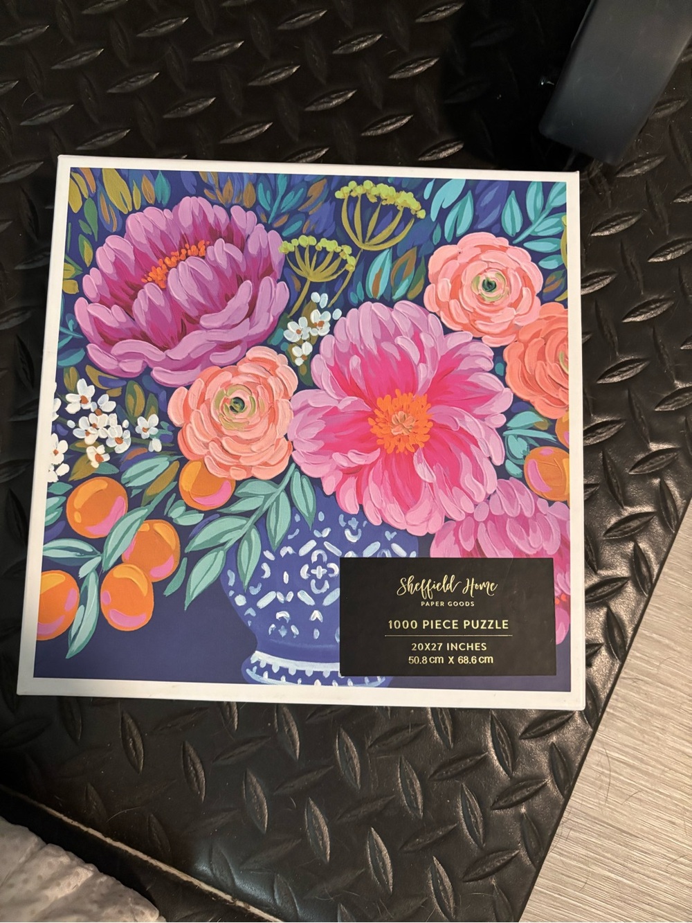 Sheffield Home Pink & Coral Floral Puzzle with Navy Vase